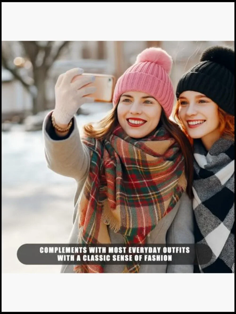 Winter Beanie Hat Scarf Gloves Ear Muffs Socks Set Knit with Pompom Touch